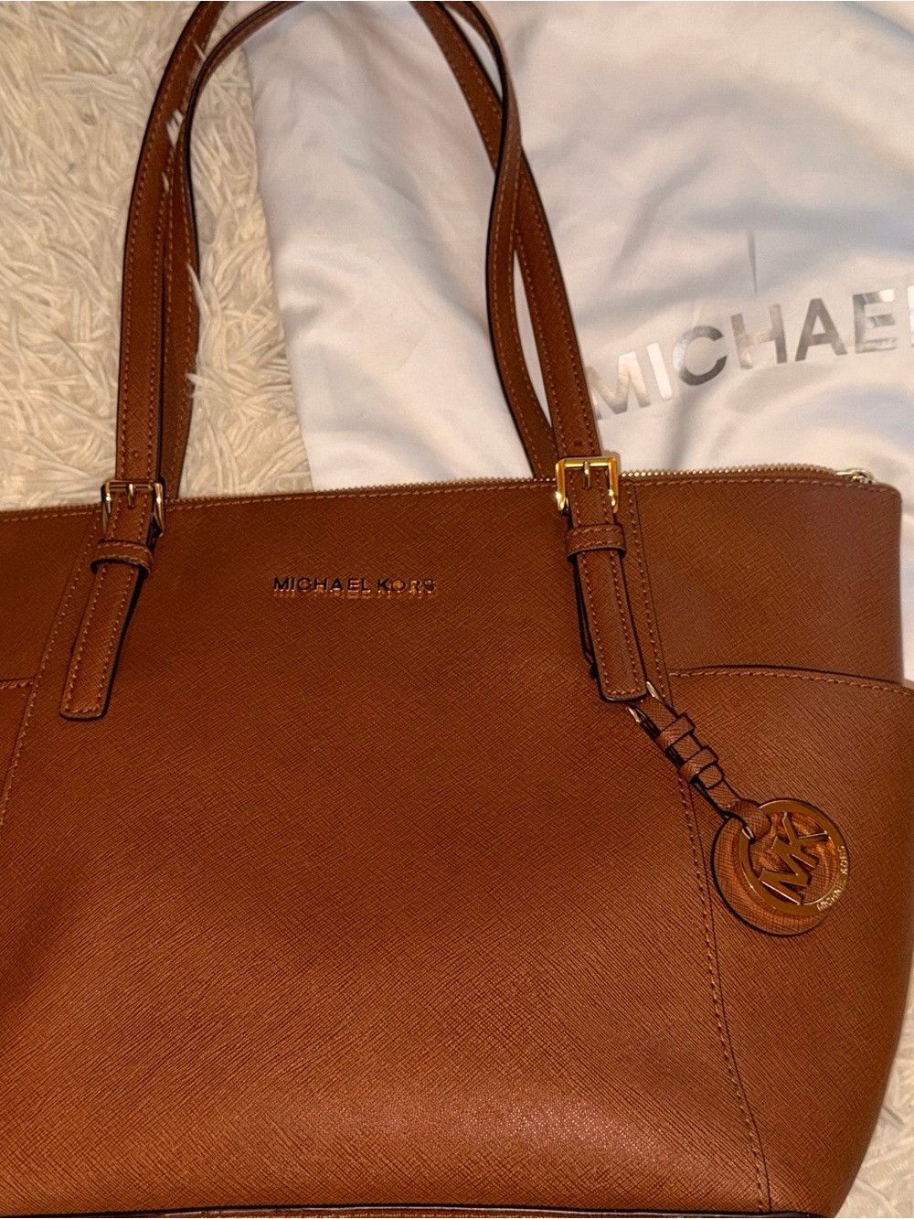 Michael Kors brown Saffiano Leather Tote with Gold Hardware - Picture 14 of 14
